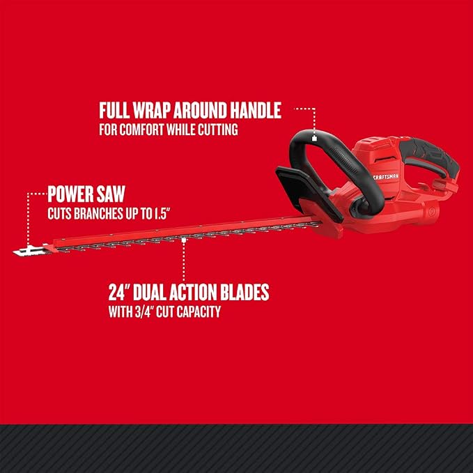 CRAFTSMAN Hedge Trimmer, 22" Corded with POWERSAW Branch Cutter, 3.8-Amp (CMEHTS8022)