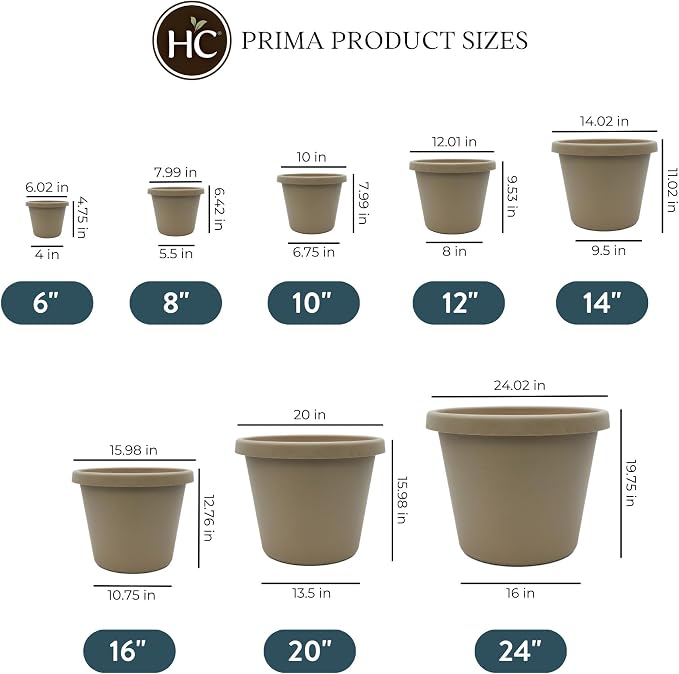 The HC Companies Prima Round Plastic Plant Pot w/Rolled Rim - Lightweight & UV Resistant Flower Pot for Herbs & More - Outdoor & Indoor Plant Pots w/Drainage (14 inch, Sandstone, Pack of 1)
