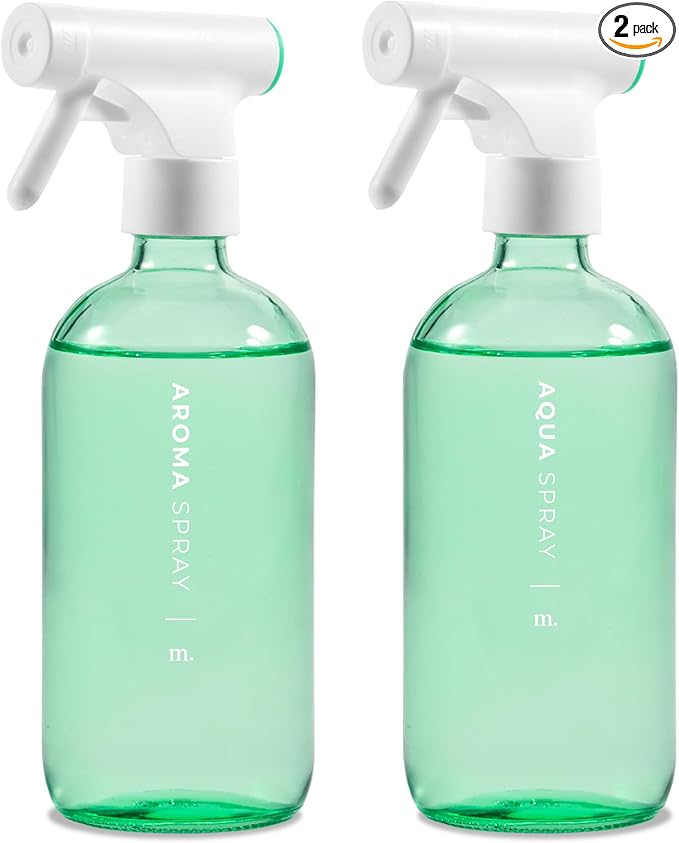 MAISONOVO Green Glass Spray Bottle 16 oz Pack of 2 - Green Spray Bottle for Plants with Fortified Glass & Fine Mist - Ideal for Plant Care, Gardening, Misting, Seedlings & Indoor Plants - 16 Labels