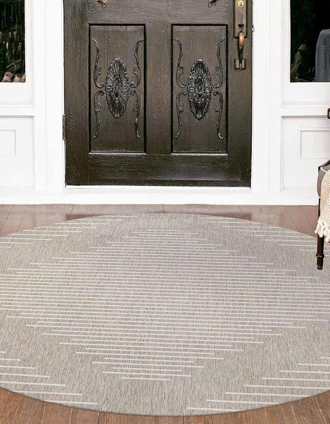 Unique Loom Outdoor Modern Collection Area Rug - Tambor (10' Round Gray/Ivory)