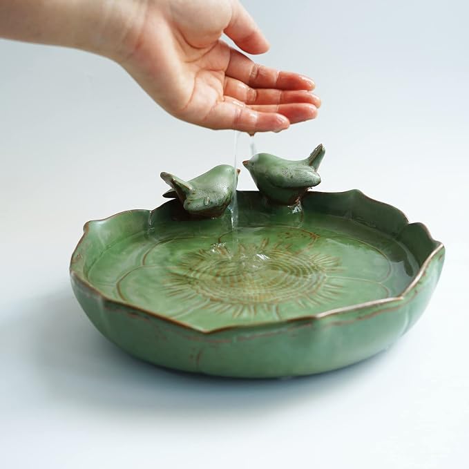 Moss Green 9.45 Inch Ceramic Heavy Duty Wild Bird Bath Bowl or Feeder for Outdoor Garden, Bowl Only