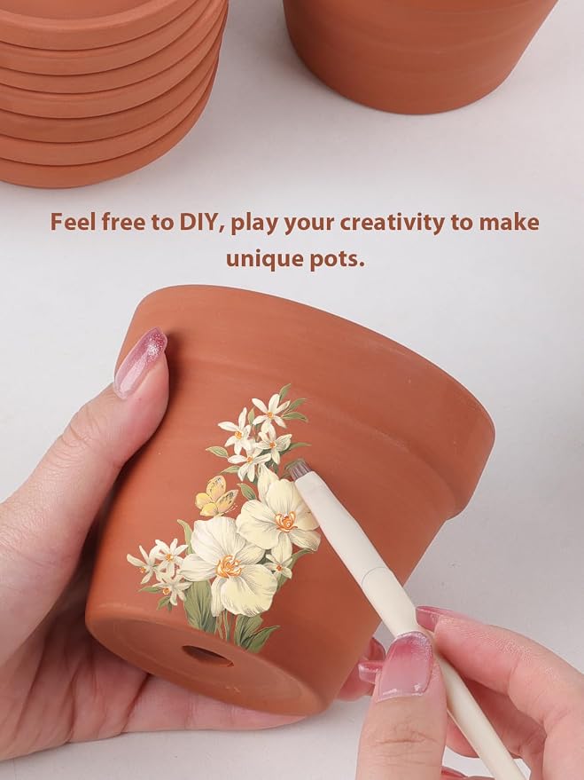 INGOFIN 4 Inch Terracotta Pots with Saucers, 8 Pack Shallow Clay Plant Pots with Drainage Holes for Succulents, Cactus, Herbs, Small Terra Cotta Pots for Indoor Outdoor, Set of 8