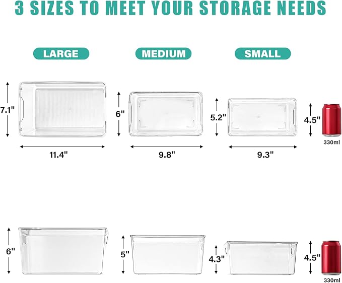 6 Pack Large Clear Storage Bins with Lids, Acrylic Arts and Craft Storage Containers, Stackable Clear Plastic Craft Storage Bins with Handles for Pantry Organizers and Storage, Kitchen, Fridge, Office