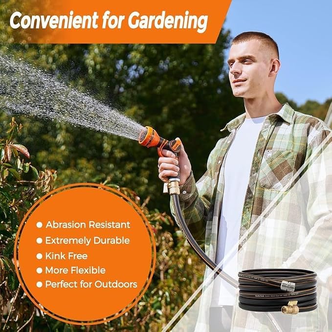 Giraffe Tools Hybrid Garden Hose 25ft x 5/8", Female and male Fittings with Shut off Valve, Heavy Duty, Flexible,Leakproof, Lightweight Water Hose