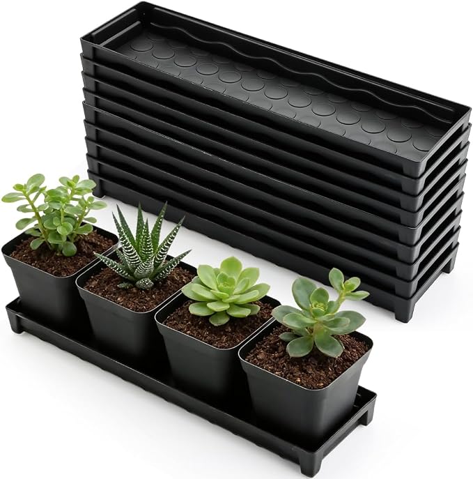 10 Pack Plastic Windowsill Plant Pot Trays (16"x5.5"x1.5"), Rectangular Window Sill Saucer with Removable Drainage Hole, Thick Plant Saucer Tray for 4 inch (10CM) Flower Seedling Pots (Black)