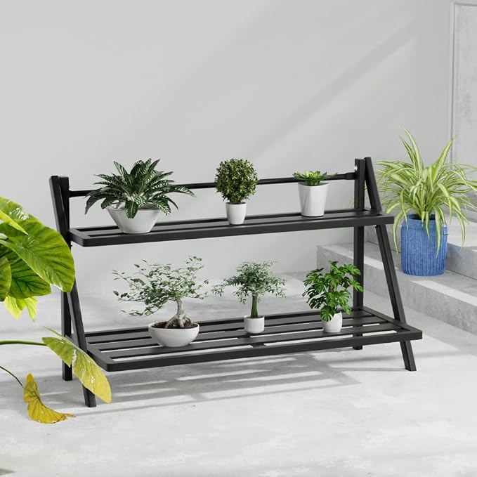 2-Tier Aluminum Plant Stand Indoor &Outdoor Rustproof Waterproof | Weather-Resistant Flower Pot Rack, Stylish & Lightweight Plant Stands for Garden, Balcony & Living Room