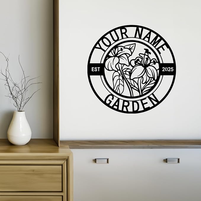 Metal Garden Sign Personalized - Custom Yard Sign with Your Name, Garden Signs for Outside Featuring Floral & Hummingbird, Metal Name Signs Personalized