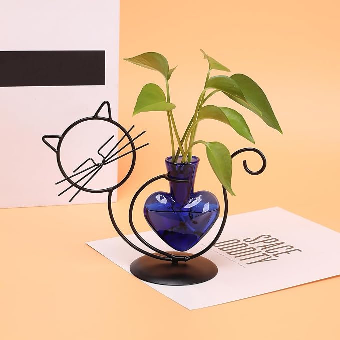 Plant Terrarium Plant Propagation Station Cat Lover Gifts for Women | Plant Lovers Home Office Decor Cat Desk Accessories
