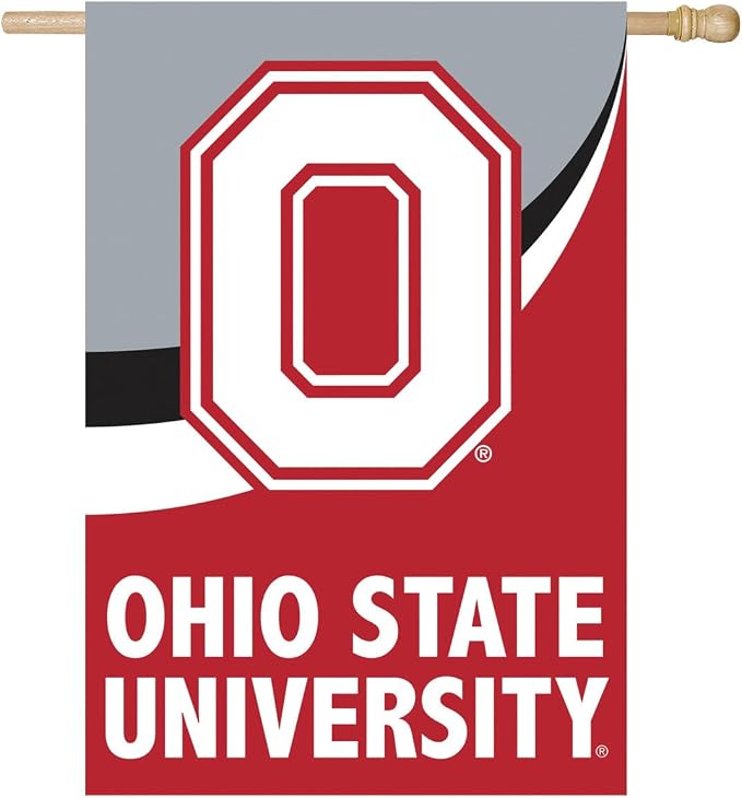 NCAA Ohio State University House Flag, 28 x 44, Double Sided Garden Flags for Outside, Outdoor College Flags & Banners for Gardens Patio, Indoor Wall Decor Flag for Room