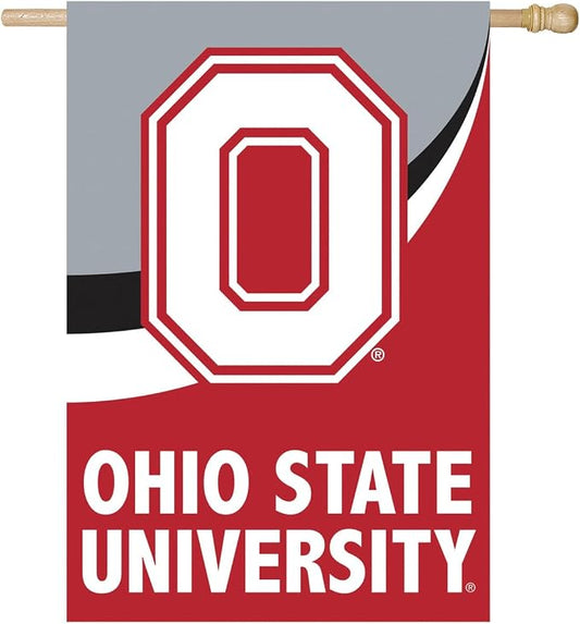 NCAA Ohio State University House Flag, 28 x 44, Double Sided Garden Flags for Outside, Outdoor College Flags & Banners for Gardens Patio, Indoor Wall Decor Flag for Room