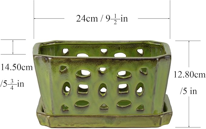 W&W Orchid Pot with Holes and Saucer for Repotting, YellowGreen, 9.7 Inch