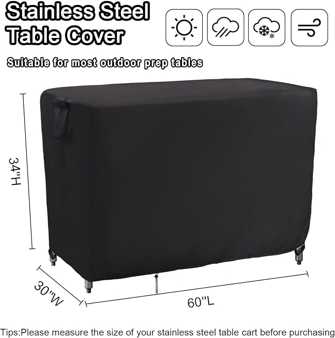 Kingling Outdoor Prep Table Covers, Waterproof Stainless Steel Table Cover Metal Table Cover Protection for Patio Kitchen Prep/Work Tables - 60''L x 30''W x 34''H