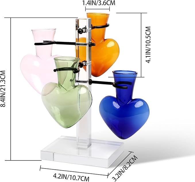 Plants Propagation Stations Plant Terrarium Kit Gift for Women | Birthday Glass Planters For Indoor Plants Home Office Decor Acrylic Plant Accessories - 4 Love Hear Vase