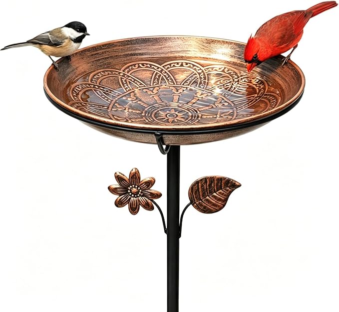 13" Metal Bird Bath for Outside | Rust-Resistant Outdoor Birdbath Bowl with Stake | Adjustable Height Garden Bird Bath, Removable Bowl,Easy to Clean for Yard Lawn Decor