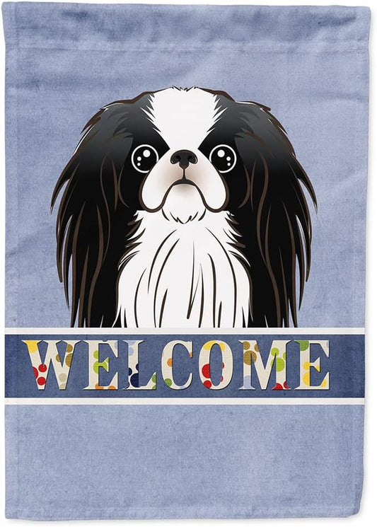 Caroline's Treasures BB1416CHF Japanese Chin Welcome House Flag, Blue Large Porch Sleeve Pole Decorative Outside Yard Banner Artwork Wall Hanging, Polyester, House Size, Multicolor