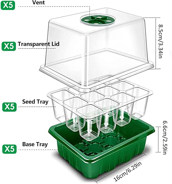 6-Pack Seed Starter Tray Kit with Grow Light | Adjustable Brightness & Timing Controller, Seedling Trays with Humidity Domes & Heightened Lids, Thicken Design