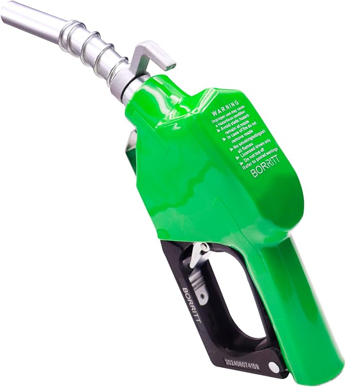 Green 3/4" Inch NPT Automatic Shut-Off Fuel Nozzle With Hook 13/16"Spout Max Flow Rate 16 GPM Perfect For Industry,Transportation Used for diesel,gasoline,kerosen