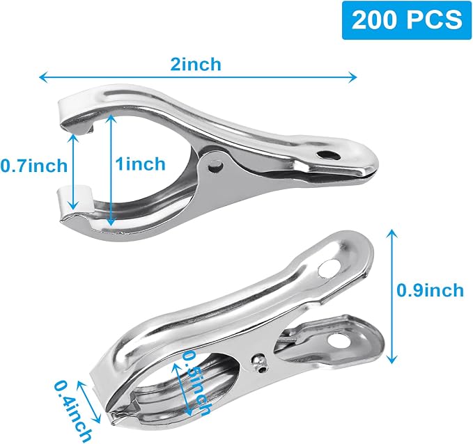 200PCS Greenhouse Clamps for Plants, Stainless Steel Clips for Netting, Strong Grip to Hold Down Shade Cloth or Plant Cover on Garden or Greenhouse Hoops 2 Inch