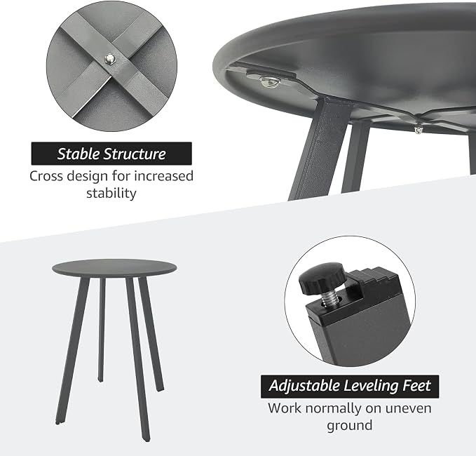 Meluvici Outdoor Side Table, Weather Resistant Patio Small Outdoor Indoor Round Metal Steel Small Side Table, Waterproof End Table for Garden Balcony Yard, Grey
