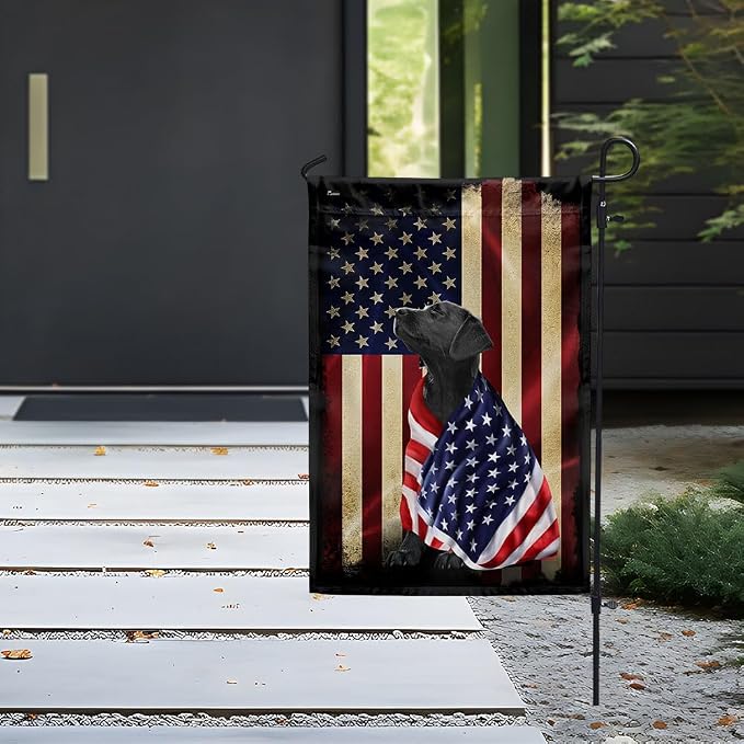 FLAGWIX Black Labrador Retriever Flag, Outdoor Labrador Decorations - 4th of July Decorations Outdoor, Garden Flag (11.5" x 17.5") - Heavy-duty Canvas Labrador American Patriot Flag, Dog Garden Decor
