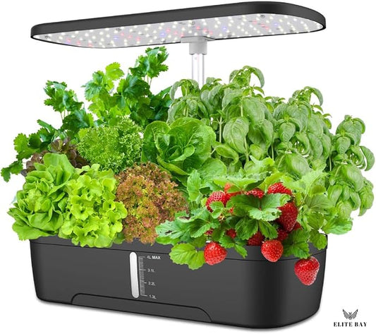 Hydroponic Growing System, 12 Pods, Black | Smart Garden with LED Display, Full-Spectrum Grow Light, 4L Water Tank, AU/US Plug, Soil-Free Planter Kit