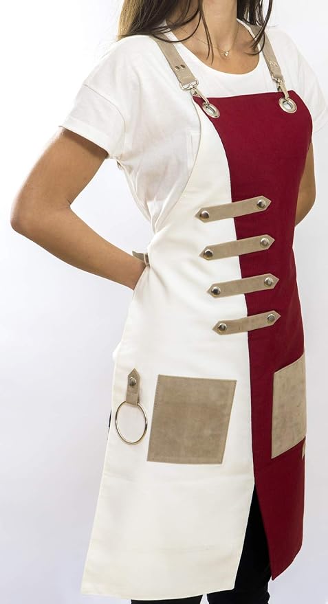 MONAPRON Apron for Women and Men Waterproof Canvas Extra Pocket for Chef Barista Gardening BBQ Grilling Crossback Unisex