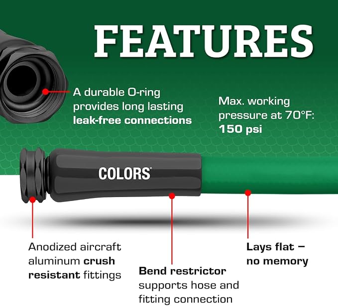 Flexzilla Colors Lead-In Garden Hose 5/8in. x 10ft., Lightweight All-Weather Water Hose, Durable and Flexible, Leak-Free Connections, Forest Green