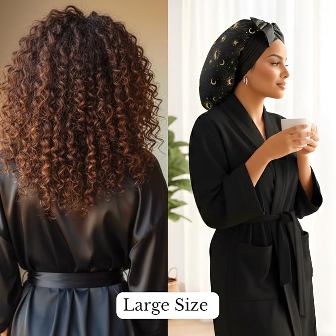 Luxury Charmeuse Silk Hair Bonnet, Handmade Reversible Adjustable Sleep Cap for Men & Women, L/XL, Double-Layered