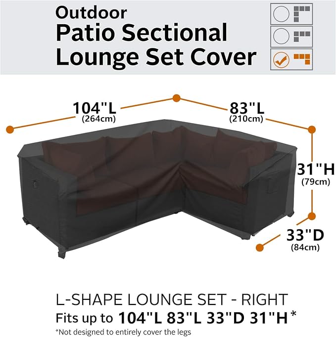 Heavy Duty Outdoor Sectional Sofa Cover, 104"X83" Waterproof 600D Patio Furniture Covers, L-Shaped Lawn Patio Couch Cover, Right Facing