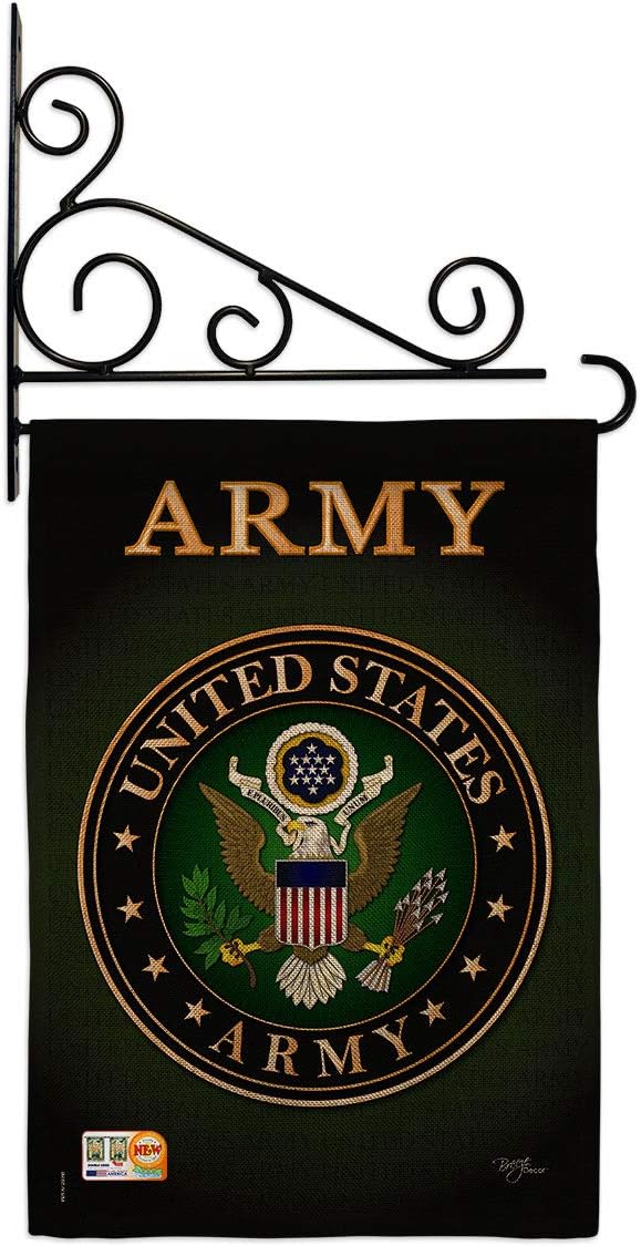 Army Burlap Garden Flag - Set Wall Holder Armed Forces Rangers United State American Military Veteran Retire Official - House Decoration Banner Small Yard Gift Double-Sided Made in USA 13 X 18.5