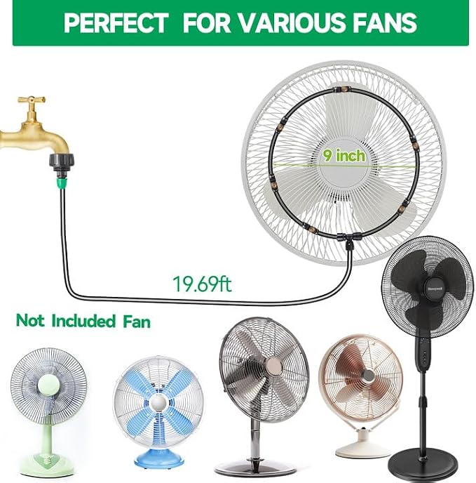 Anti Leak Misting Fans for Outside,Outdoor Misting Fan Kit,19.69FT(6M) with 6 Brass Nozzle + 6m Line + 3/4" Adapter Water Mist Sprayer for Backyard Patio, Perfect for Outdoor Cooling System
