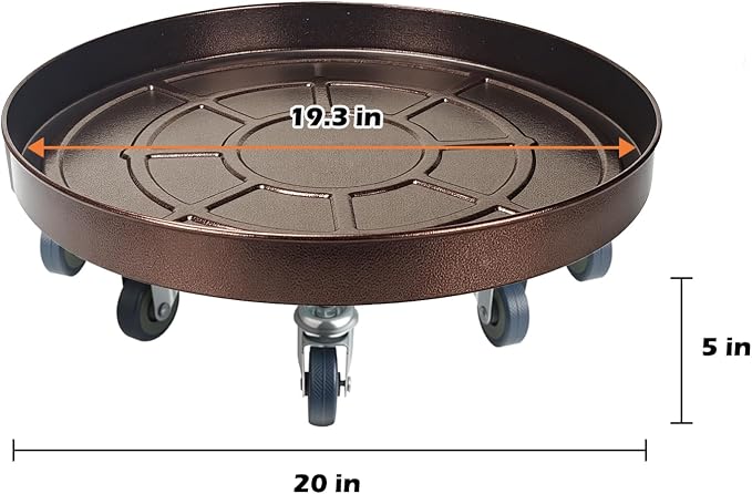 20 Inch Heavy Duty Plant Stand on Wheels, Round Plant Caddy with Wheels for Indoor & Outdoor Use, Metal Rolling Tray for Potted and Small Furniture (Copper 2 Pcs)
