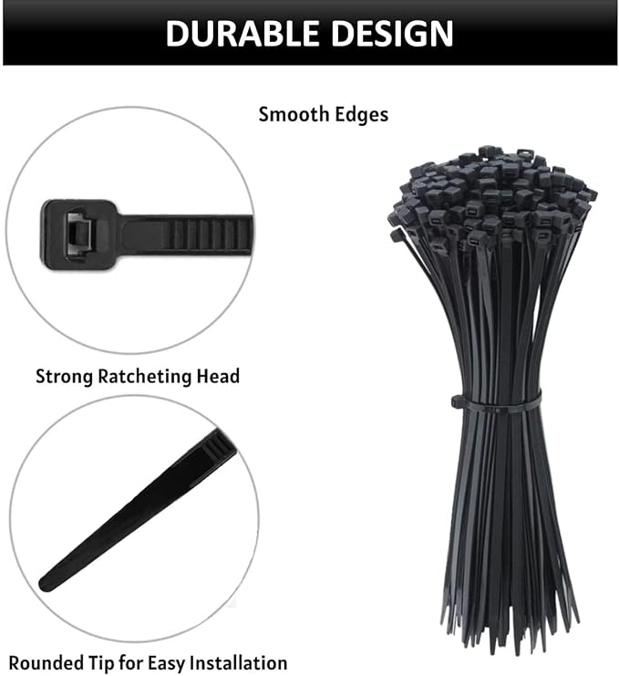 Kable Kontrol Zip Ties Assorted Sizes 500 Pcs Variety Pack Kit, 4+5.5+8+11+14 Inch Bulk Zipties Multi Pack Cable Tie Wraps, UV Resistant Nylon Wire Ties, for Indoor Outdoor Cable Management, Black