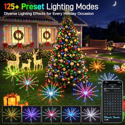 3 Pack 234LEDs Smart RGB Christmas Fireworks Pathway Light with APP Control - Image 4
