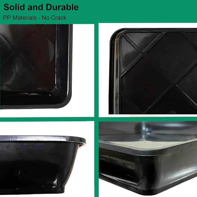 Square Plant Saucer 12 Inch 5 Pack, Planter Trays for Flower Pots, Plant Water Catcher Drip Dishes, Plastic Bottom Watering Plates Indoors and Outdoors - Black