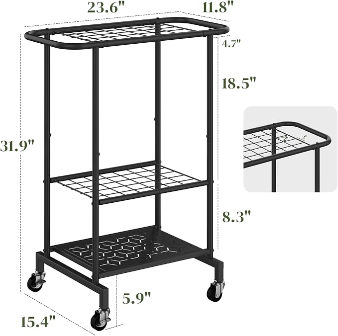Garden Tool Organizer with Wheels, Yard Tool Rack Heavy Duty Steel Tool Organizer and Storage Holder Broom Holder for Garage, Shed, Patio, Indoor/Outdoor