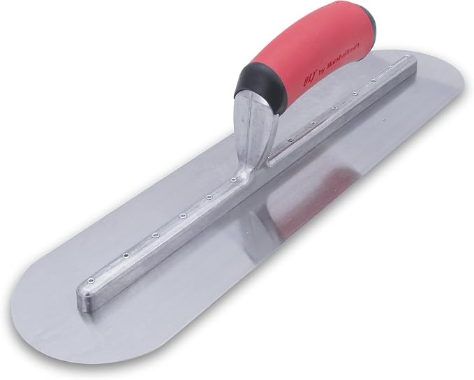 Marshalltown QLT Fully Rounded Concrete Finishing Trowel, 12 x 4 Inch, Soft Grip Handle, Assembled in USA, FTFR372R