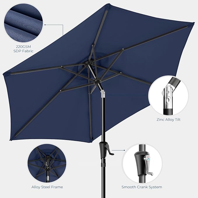HOMSHADE 7.5ft Outdoor Patio Umbrella - Market Table Pool Deck Umbrella UPF50+ UV Protection with Push Button Tilt, Crank and 6 Sturdy Ribs (Navy Blue, No base)