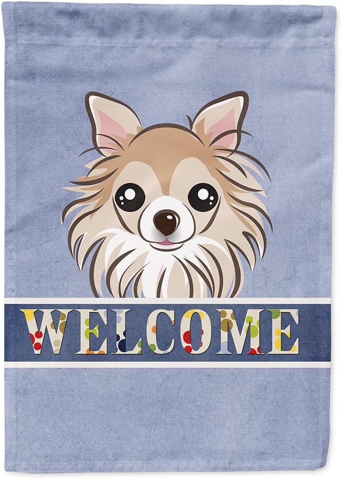 Caroline's Treasures BB1437CHF Chihuahua Welcome House Flag, Blue Large Porch Sleeve Pole Decorative Outside Yard Banner Artwork Wall Hanging, Polyester, House Size, Multicolor