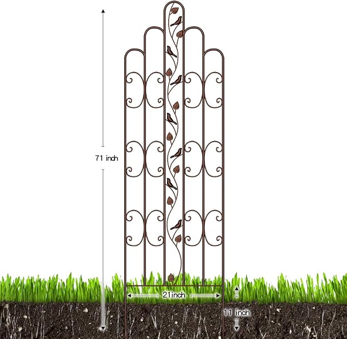 Amagabeli 2 Pack 71” x 21” Tall Garden Trellis for Climbing Plants Outdoor Heavy Climbing Plant Rose Trellis Wrought Iron Ivy Vine Cucumbers Decorative Metal Trellis Brown