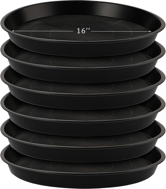 Eccliy 6 Pack Plastic Plant Saucer Heavy Duty Planter Saucers Large Plant Pot Saucers Plastic Water Trays for Indoors and Outdoors Flower Plant Plant Drip (Black,16 Inch)
