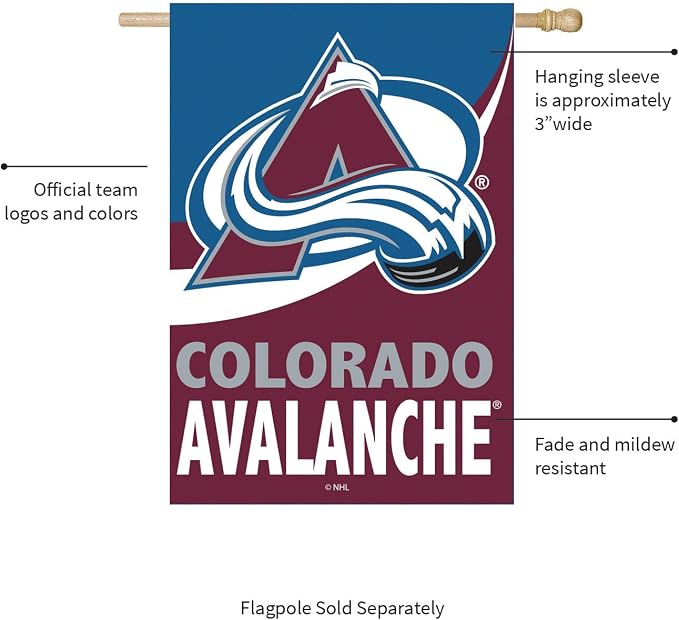 Team Sports America NHL Colorado Avalanche House Flag, 28 x 44, Double Sided Garden Flags for Outside, Outdoor Flags & Banners for Gardens Patio, Indoor Wall Decor Flag for Room