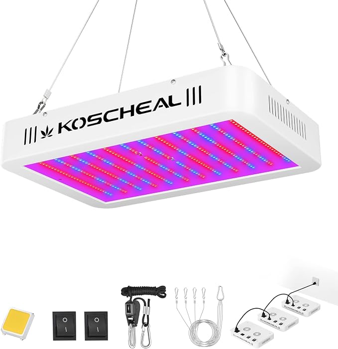 KOSCHEAL KS1200 130W LED Grow Light, 2.8 µmol/J Full Spectrum | Veg & Bloom Switches with 395nm/730nm. Daisy Chain up to 5 Units. Quiet Cooling. Ideal for 3x3/2x2 ft Grow Tents