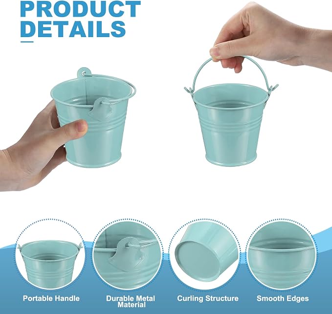 PATIKIL 2.7"x2.3" Small Metal Buckets with Handle, 12 Pcs Mini Galvanized Bucket Colorful Easter Buckets for Crafts Party Favors Decoration, Dark Blue