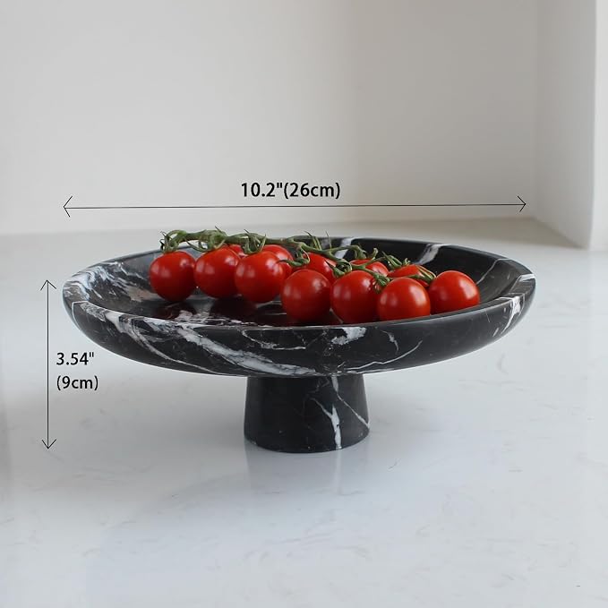 Nawgnail Natural Black Marble Fruit Bowl for Kitchen Counter 10.2", Large Decorative Bowl Pedestal for Home Decor, Fruits Holder For Dining Table - Kitchen Organization
