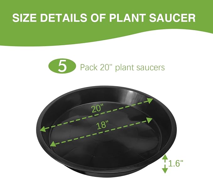 OUPSAUI 5 Pack 4 10 12 14 16 18 20 22 Inch Plant Saucer, Plant Trays for Pots, Large Plastic Plant Saucers for Indoors, No Holes Planter Drip Tray (20 inch)