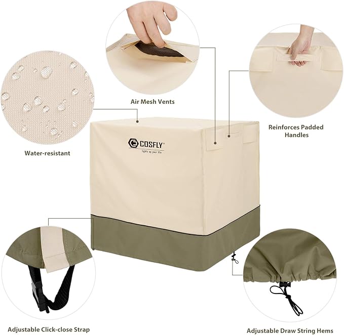 COSFLY Air Conditioner Cover for Outside Units-Durable AC Cover Water Resistant Fabric Windproof Design -Square Fits up to 38 x 38 x 40 inches