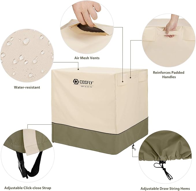COSFLY AC Cover for Outside Units, Air Conditioner Cover 24 x 24 x 30 Inch | Heavy Duty, Waterproof 600D Oxford, Windproof, Tear Resistant, Anti-snow, Air Vent Prevent Condensation, Easy Install, Square