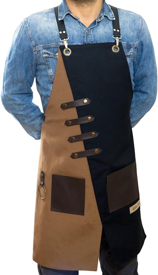 MONAPRON Apron for Women and Men Waterproof Canvas Extra Pocket for Chef Barista Gardening BBQ Grilling Crossback Unisex