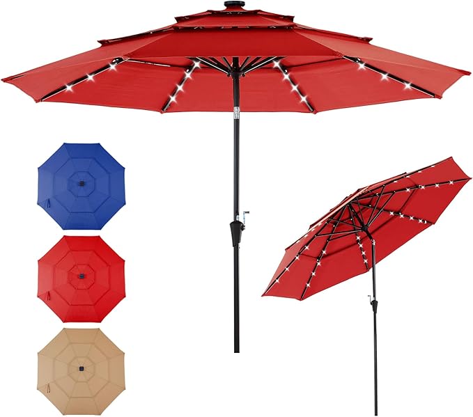 NEWBULIG 10FT Patio Umbrella, Offset Cantilever Outdoor Patio Table Umbrella, UV Protection, Fade Resistant Fabric, Easy Tilt Adjustment for Pool, Deck, Garden, Backyard, Red